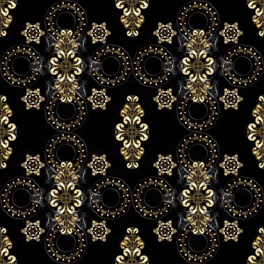 Siyah, gri ve kahverengi renkleri altın elemanları ile altın izi. Vektör vintage Barok çiçek seamless modeli altın. Lüks, Kraliyet ve Victoria kavramı. Süslü dekorasyon.