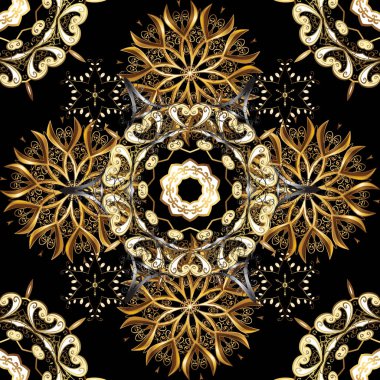 Damasko klasik altın Dikişsiz desen. Vektör çizim. Vektör arka plan öğeleri tekrarlayan olan. Siyah, kahverengi ve bej renkler altın elemanları ile altın seamless modeli.