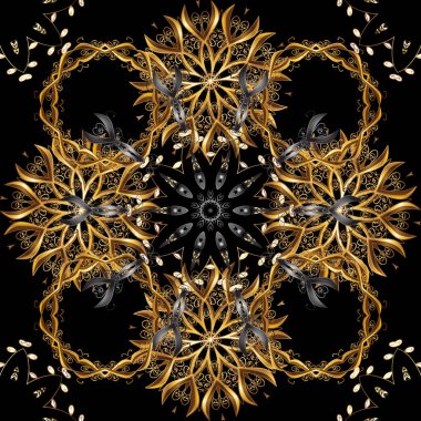 Sorunsuz şark süsleme Barok tarzında. Siyah, kahverengi ve bej renkler altın elemanları ile geleneksel klasik altın vektör desen.