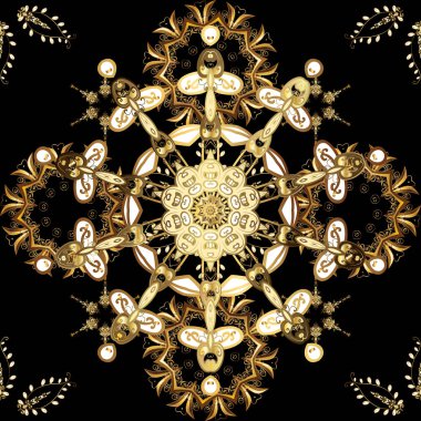 Geleneksel şark süsleme. Klasik vintage arka plan. Siyah, kahverengi ve bej renkler altın elemanları ile Seamless modeli. Klasik vektör altın Dikişsiz desen.