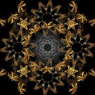 Vektör çiçek süsleme ile seamless modeli. Vintage tasarım öğesi Doğu tarzı. Siyah, kahverengi ve gri renkler geleneksel Arapça dekor. Süslü illüstrasyon duvar kağıdı için.