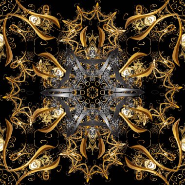 Vektör altın tekstil baskı. Dikişsiz desen şark süsleme. Çiçek fayans. İslam tasarım. Siyah, kahverengi ve gri renkleri altın elemanları ile altın desen.