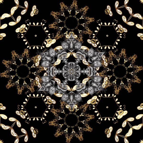 花卉经典质感 黄金模板 无缝模式黄金元素 设计复古的卡片 纺织品 皇家复古黑色 灰色和棕色的颜色 向量例证 — 图库矢量图片