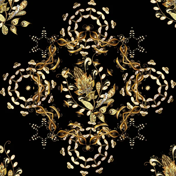 Elemento Dorado Sobre Colores Negro Marrón Amarillo Antecedentes Adorno Floral — Archivo Imágenes Vectoriales