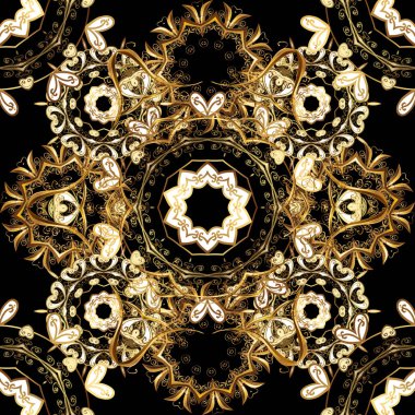 Soyut duvar kağıdı, dekorasyon sarma. Kış, neşeli Noel tatili, mutlu yeni yıl 2019 sembolü. Siyah, kahverengi, bej renk desen vektör altın. Altın kar tanesi basit seamless modeli.