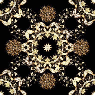 Oryantal vektör Klasik siyah, kahverengi ve beyaz ve altın desen. Sorunsuz arka plan. Vektör çizim.