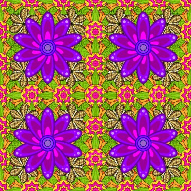 Çocuk tarzı. Düz çiçek öğeleri tasarım. Bahar Tema Dikişsiz desen arka plan rengi. Çiçek ile sorunsuz vektör arka plan.