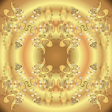 Oryantal süs süsleme Barok tarzında. Vektör geleneksel klasik altın süs desen sarı, bej ve kahverengi renkleri.