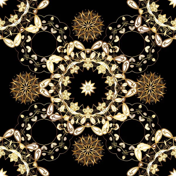Oryantal vektör Klasik siyah, kahverengi ve beyaz ve altın desen. Sorunsuz arka plan. Vektör çizim.