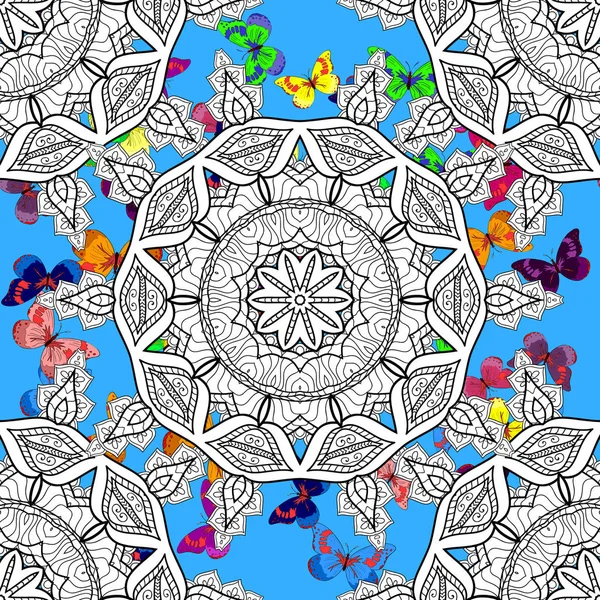 Mandalas Coloreadas Colores Blanco Azul Negro Vintage Vector Elementos Decorativos — Archivo Imágenes Vectoriales