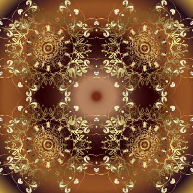 Şam altın soyut çiçek süs deseni kahverengi, bej ve nötr renkler. Süslü dekorasyon. Vektör çizim.