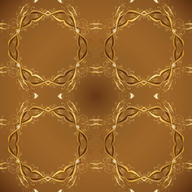 Altın rengi dekoratif illüstrasyon. Vektör geometrik arka plan. Kahverengi, sarı ve bej renkleri altın çiçek öğeleri ile altın süs desen. Tasarımlarınız için duvar kağıdı.