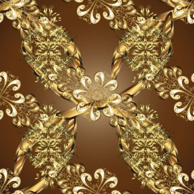 Paisleys zarif çiçek vektör süs arka plan duvar kağıdı illüstrasyon vintage şık güzel modern 3d çizgi sanat altın ve kahverengi, bej ve sarı desenli çiçek yaprakları, süsler