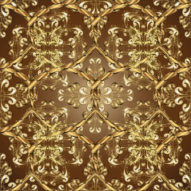 Duvar kağıdı Barok, Şam. Süs vektör arka plan. Grafik modern dekoratif desen kahverengi, bej ve sarı renkler. Süs çiçek desenli.