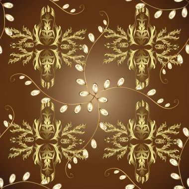 Kahverengi, tarafsız ve sarı renkleri altın elemanları ile geleneksel klasik altın vektör desen. Barok tarzında dekoratif şark süsleme.