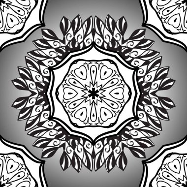 Vektör hediye çeki şablon mandala süsleme gri ve beyaz renkler ile.
