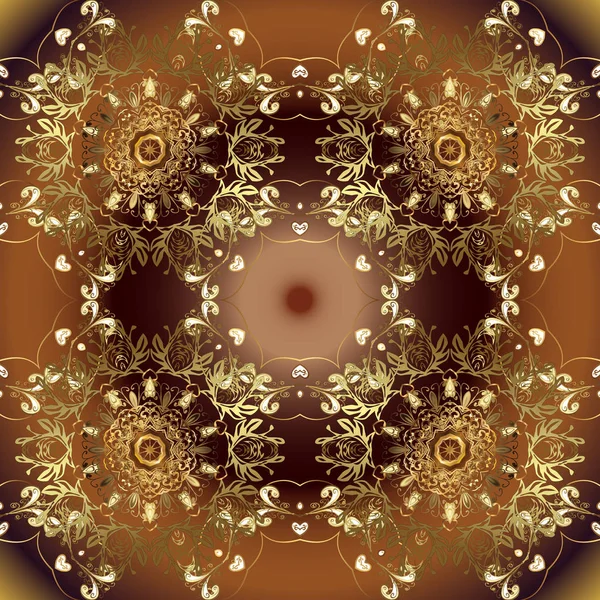 Patrón Ornamental Flores Abstractas Oro Damasco Colores Marrón Beige Neutro — Archivo Imágenes Vectoriales