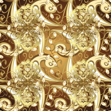 Süslü dekorasyon. Vektör vintage Barok çiçek seamless modeli altın. Lüks, Kraliyet ve Victoria kavramı. Kahverengi, sarı ve bej renkleri altın elemanları ile altın desen.