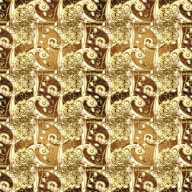 Vektör çizim. Oryantal vektör klasik kahverengi, bej ve sarı ve altın desen. Sorunsuz arka plan.