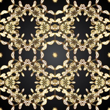 Klasik oryantal desen gri, kahverengi ve beyaz renkler üzerinde. Damasko süs süsleme. Geleneksel vektör ve altın desen.