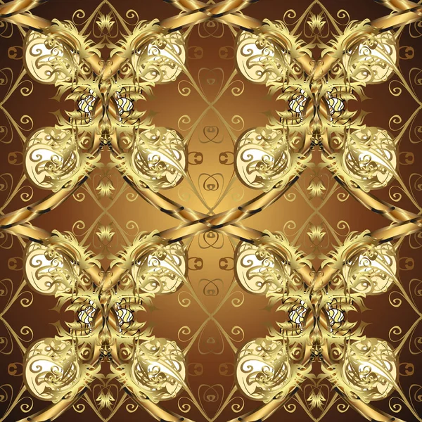 Patrón Dorado Sobre Colores Marrones Amarillos Neutros Con Elementos Dorados — Vector de stock