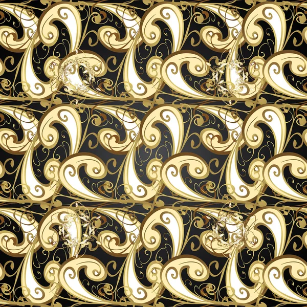 Vintage Decoratieve Patroon Een Grijs Beige Gele Kleuren Met Gouden — Stockvector