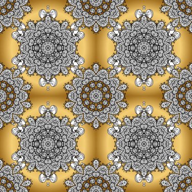 Geleneksel Arapça dekor beyaz, siyah ve sarı renkler. Vintage tasarım öğesi Doğu tarzı. Vektör çiçek süsleme ile dekoratif desen. Süs dantel oyma. Süslü illüstrasyon