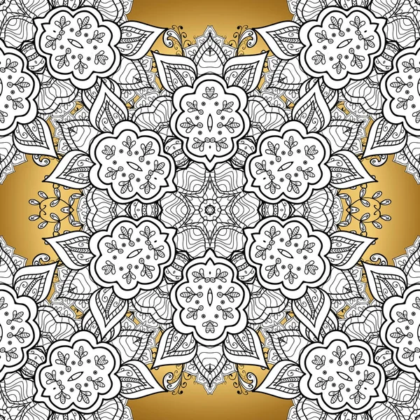 黄金の要素と白 黄色の色のオリエンタル スタイル アラベスク黄金パターン ベクトルの黄金パターン 装飾の質感カール — ストックベクタ