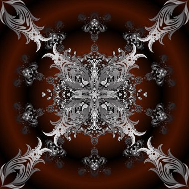 Kahverengi, gri ve siyah renkler üzerinde parlayan yıldız simgesiyle renkli vektör kutsal geometri yuvarlak. Logo, oyun, kapağı için kart tasarımı.