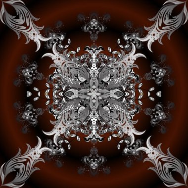 Etnik mandalalar vektör, arka plan daire doodle. Kahverengi, gri ve siyah renk.