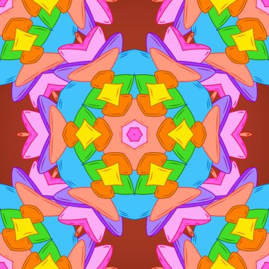 Doodles'ın turuncu, mavi ve pembe renkler. Sorunsuz zarif vektör doku ile çiçek öğeleri.