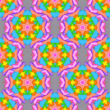 Dikişsiz desen arka şirin plan. Karalamalar desen. Vektör çizim. Turuncu, mavi ve pembe renkler. Tasarım ve hediye paketleme kağıt, tebrik kartları, afiş ve posterler tasarım.