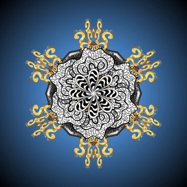 Renkli arka planda izole tatlı kar taneleri. Vektör çizimi. Soyut mandala ya da tuhaf kar tanesi çizgisi sanat tasarımı.