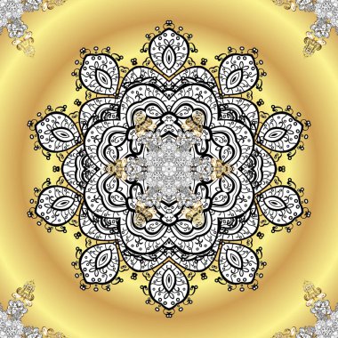 Süs altın desen. Vektör şark süsleme. Bej, sarı ve beyaz renkleri altın elemanları ile dekoratif desen.