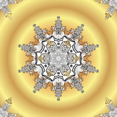 Süs Şam desen arka plan duvar kağıdı mandala barok tarzı için. Sarı, bej ve beyaz renkleri altın elemanları ile altın izi. Süslü vektör dekorasyon.