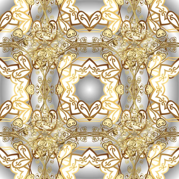 Vector Illustration Decorative Symmetry Arabesque Gold Gray White Brown Colors — Stock Vector
