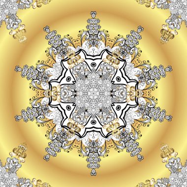 İslam mandala. Çiçek fayans. Vektör altın tekstil baskı. Bej, sarı ve beyaz renkleri altın elemanları ile altın izi. Süs şark süsleme.