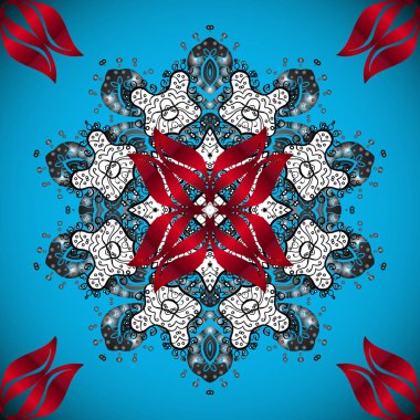 Mavi, kırmızı ve gri renkler renkli mandala çizilmiş. Vektör soyut desen.