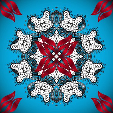 Vektör Mandala el ile çizilmiş öğeleri ve Arapça, Hint, Türk, pakistan, Osmanlı motifleri çiçeklenir. EPS 10. Mavi, beyaz ve kırmızı. Kitaplar, dövme, süslemeleri plakaları, porselen, seramik, çanak çömlek.