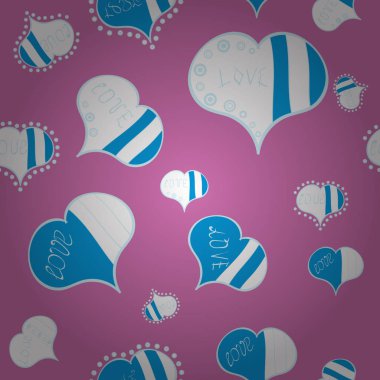 Basit minimalist geometrik sorunsuz doku. Zemin üzerinde küçük pembe, beyaz ve mavi kalpler ile ince vektör desen. Sevgiliye arka plan. Dekor için modern tasarım Tekstil. Aşk Romantik Tema.