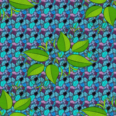 El yapımı sorunsuz suluboya çiçek Hint desen döşemesi. Fantezi soyut kaprisli çiçekler, lale, flores, illüstrasyon bırakır. Tasarım yapılmış. Mavi, yeşil ve siyah renkler güzel yapraklarda. Vektör.