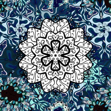 Vektör yuvarlak süsleme desen. Islam ' ın manevi ve ritüel sembolü Arapça, Hint dinler. Glod renklerde geometrik daire öğesi. Mavi, siyah ve beyaz renkler üzerinde Mandala.