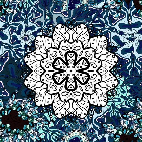 Vektör yuvarlak süsleme desen. Islam ' ın manevi ve ritüel sembolü Arapça, Hint dinler. Glod renklerde geometrik daire öğesi. Mavi, siyah ve beyaz renkler üzerinde Mandala.