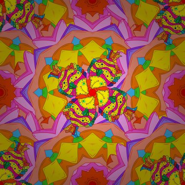 Vektör çizim. Şirin doku balık desen. Kesintisiz renkli arka plan. Turuncu, sarı ve pembe renkler üzerinde balıklar.