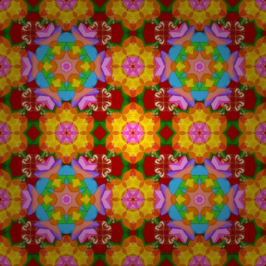 Oldukça vintage feedsack desende küçük turuncu, sarı ve kırmızı, çiçekler. Millefleurs. Tekstil, kumaş, kapakları, duvar kağıdı, baskı, şal, scrapbooking, kapitone için çiçek tatlı sorunsuz arka plan.