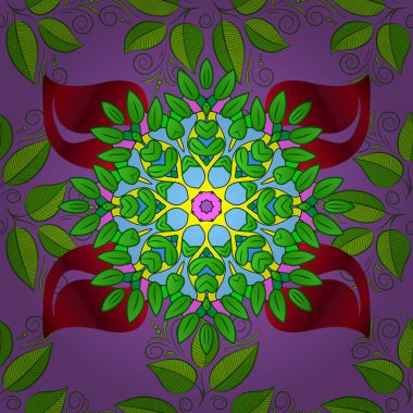 Çiçek organik arka plan. Yaprakları yeşil, mor ve kırmızı zemin üzerine deseni. Vektör çizim. Vektör çizim. Elle çizilmiş yaprak doku. Yeşil, mor ve kırmızı renkler sevimli yapraklarda.