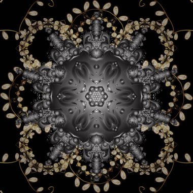 Siyah, gri ve kahverengi ve altın desen. Zarif vektör Klasik desen. Yinelenen öğeleri ile sorunsuz arka plan.