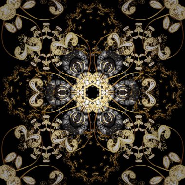 Klasik vektör altın Dikişsiz desen. Klasik vintage arka plan. Siyah, kahverengi ve bej renkler altın elemanları ile altın izi. Geleneksel şark süsleme.