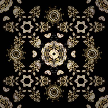 Paisleys zarif çiçek vektör Dikişsiz desen arka plan duvar kağıdı illüstrasyon vintage şık güzel modern 3d çizgi sanat altın ve siyah, kahverengi ve beyaz desenli çiçek yaprakları ve süs eşyaları