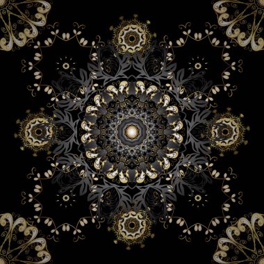 Sorunsuz kraliyet lüks altın Barok damasko vintage. Altın antika çiçek Ortaçağ dekoratif, yaprakları ve siyah, gri ve kahverengi renkleri altın desen süsler ile vektör seamless modeli.